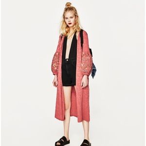 Zara full sleeve pink embroidered kimono